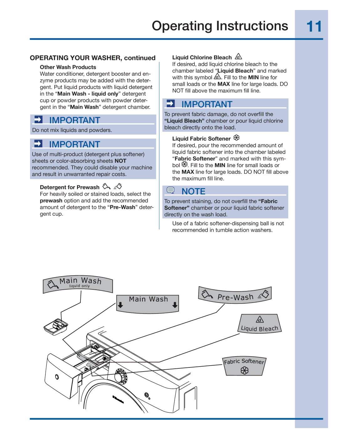 Electrolux 137356900 A manual Operating Your Washer, Other Wash Products 