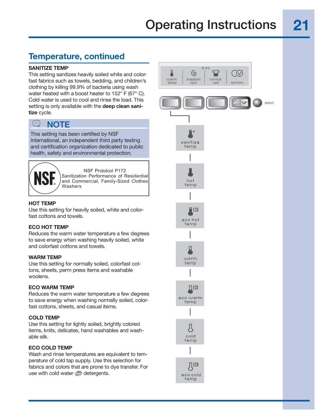 Electrolux 137356900 A manual Temperature 