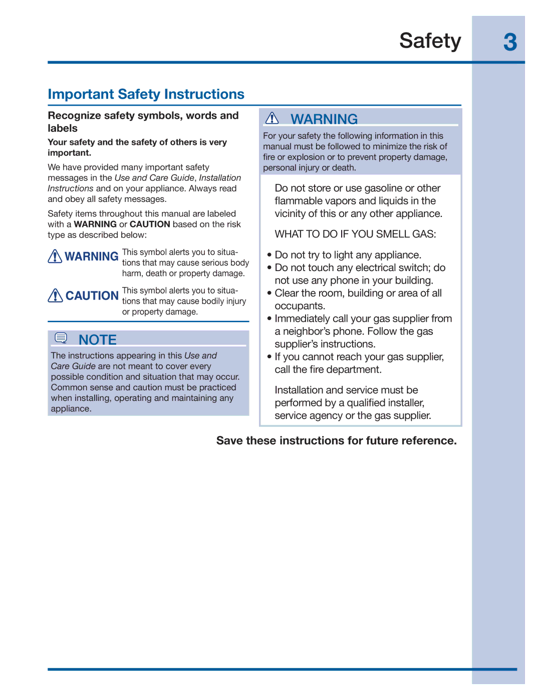 Electrolux 137356900 A manual Important Safety Instructions, Recognize safety symbols, words Labels 