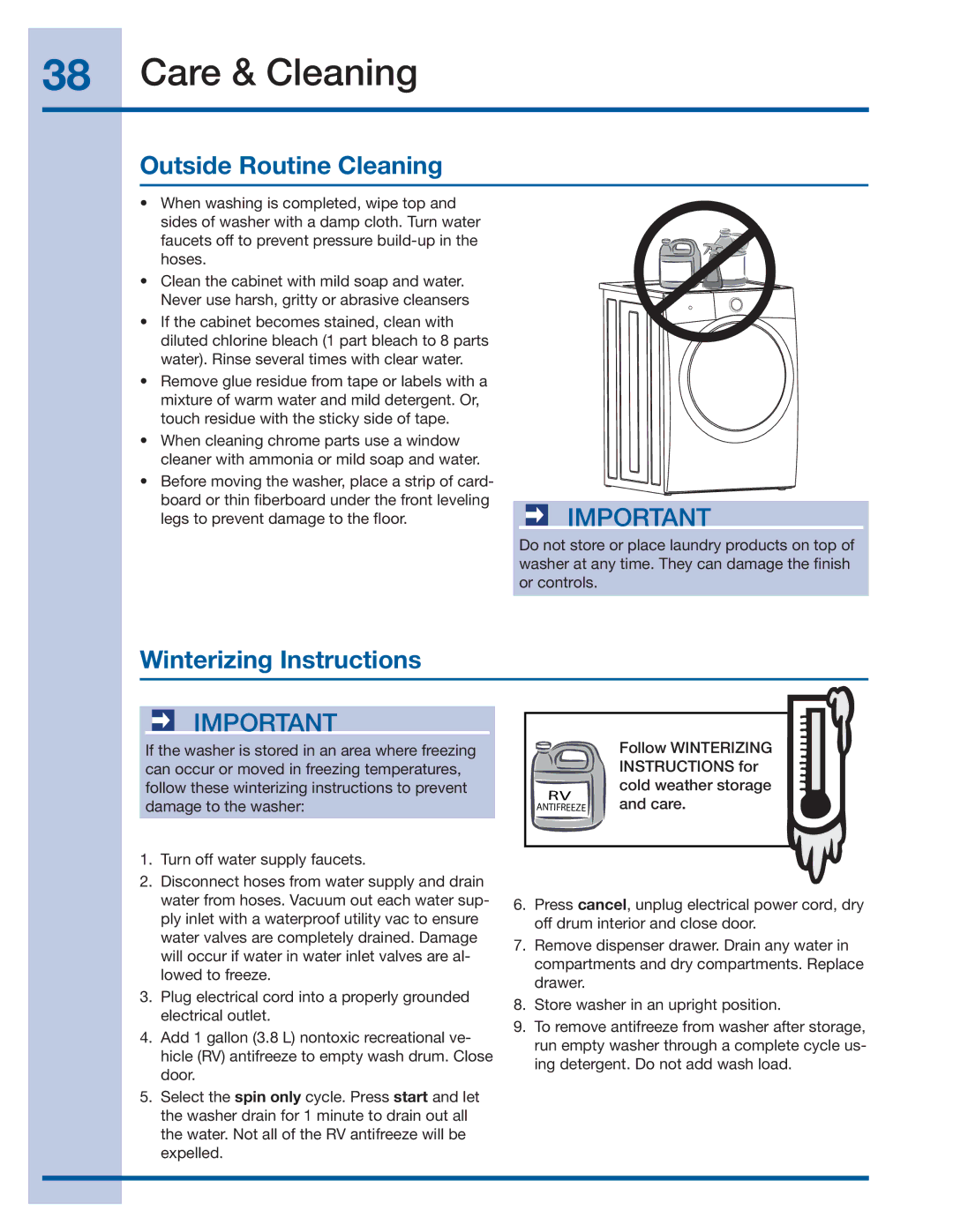 Electrolux 137356900 A manual Outside Routine Cleaning, Winterizing Instructions 