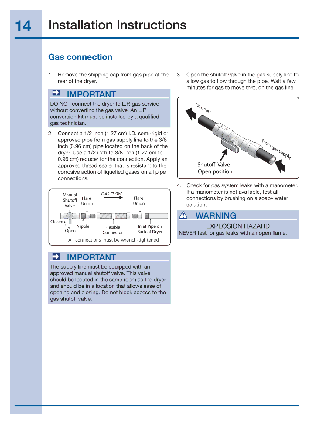 Electrolux 137382100 A (1106) installation instructions Gas connection, To dryer 