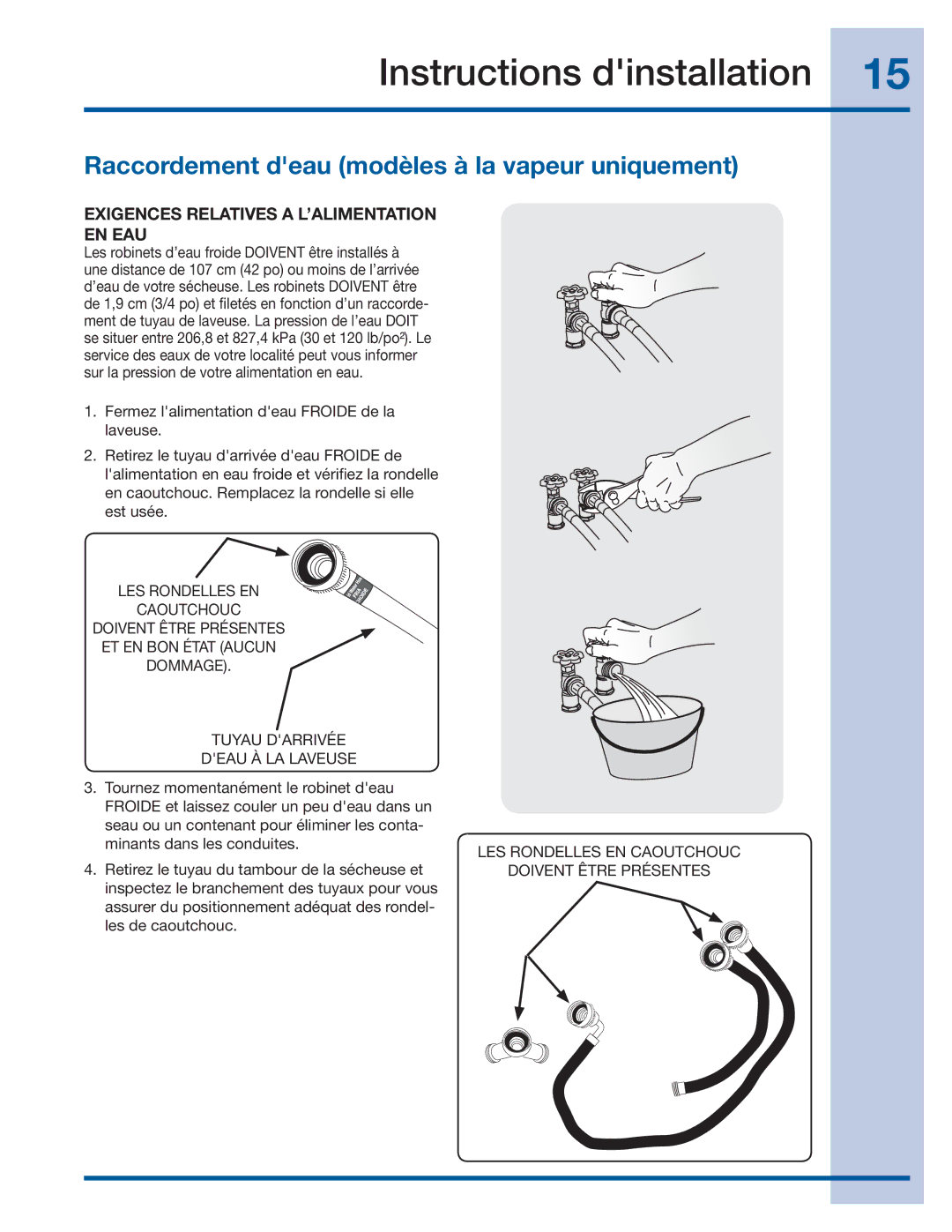 Electrolux 137382100 A (1106) installation instructions Raccordement deau modèles à la vapeur uniquement 