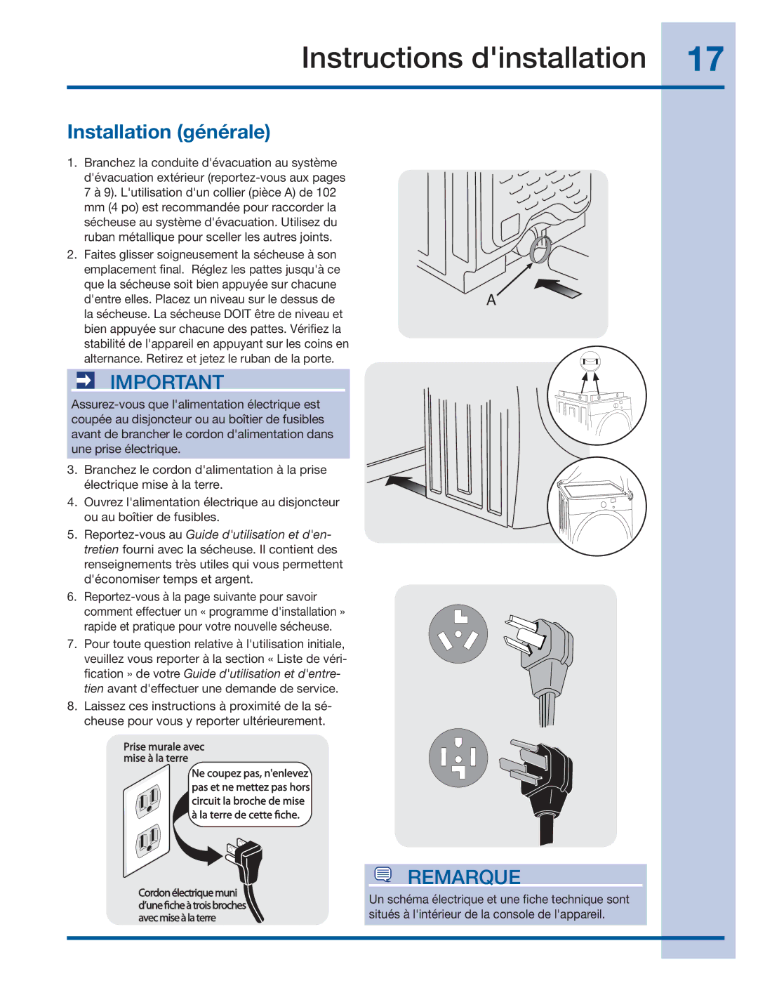 Electrolux 137382100 A (1106) installation instructions Installation générale 