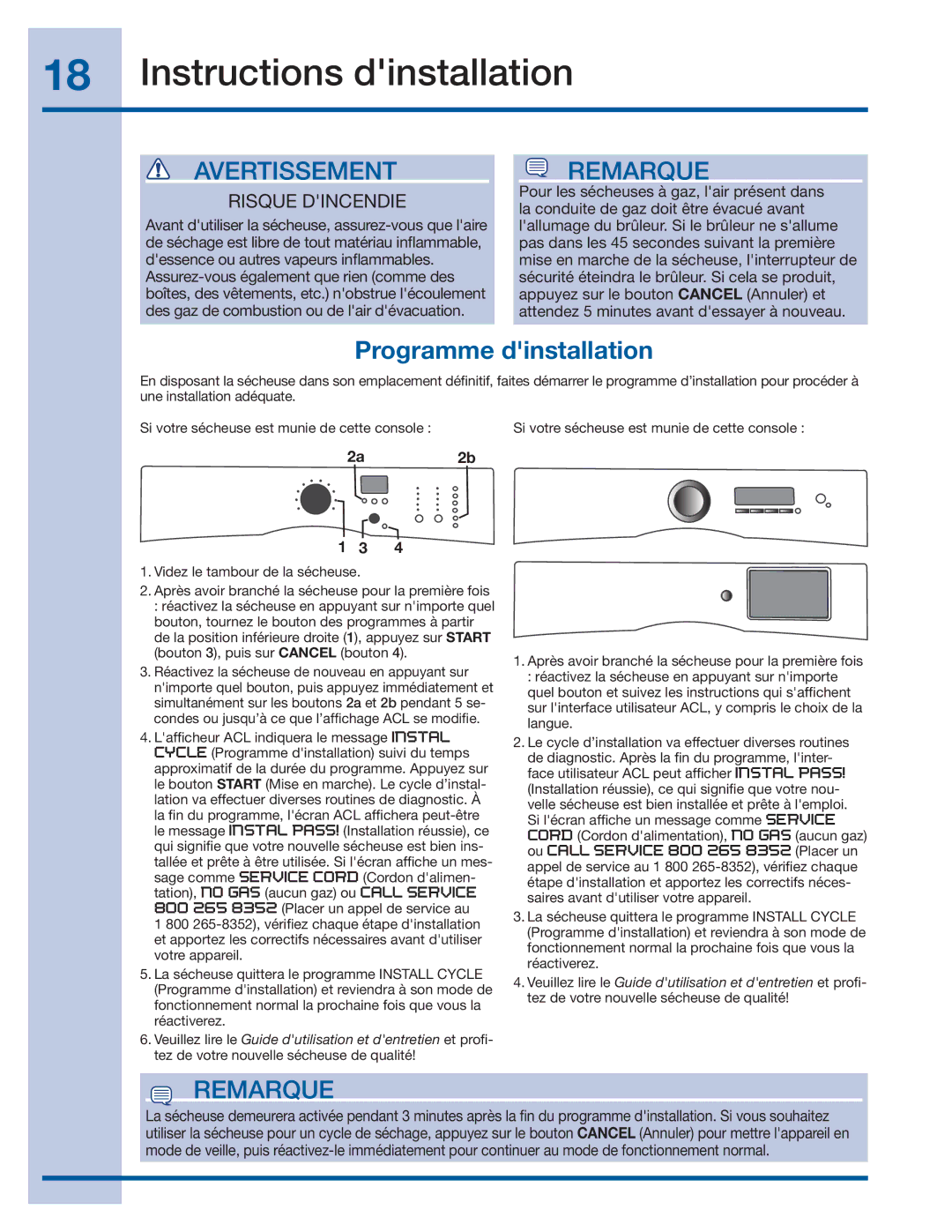 Electrolux 137382100 A (1106) installation instructions Programme dinstallation, Risque Dincendie 