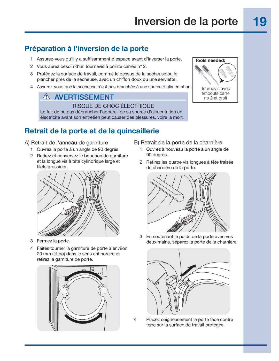 Electrolux 137382100 A (1106) Inversion de la porte, Préparation à linversion de la porte, Retrait de lanneau de garniture 