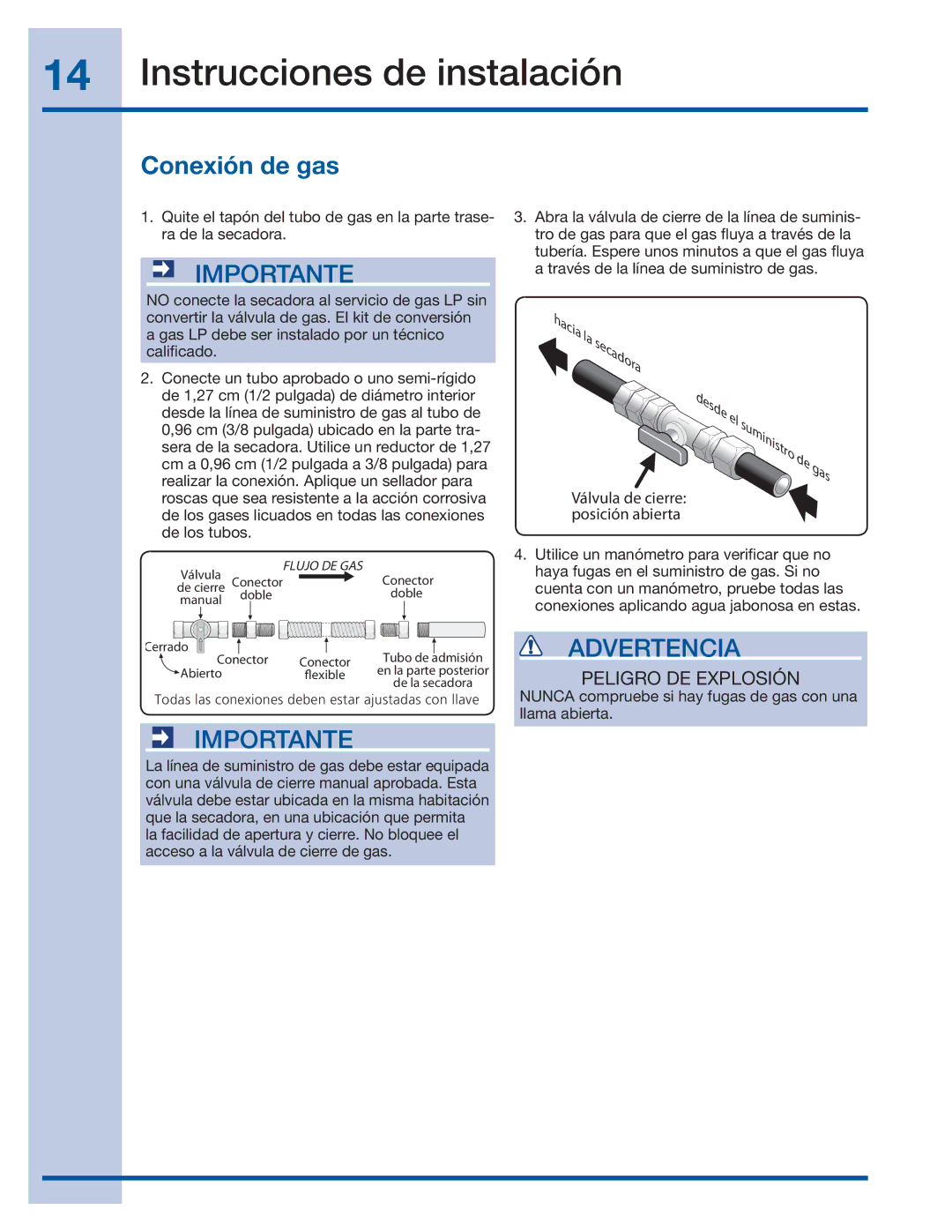 Electrolux 137382100 A (1106) installation instructions Conexión de gas, Flujo DE GAS 