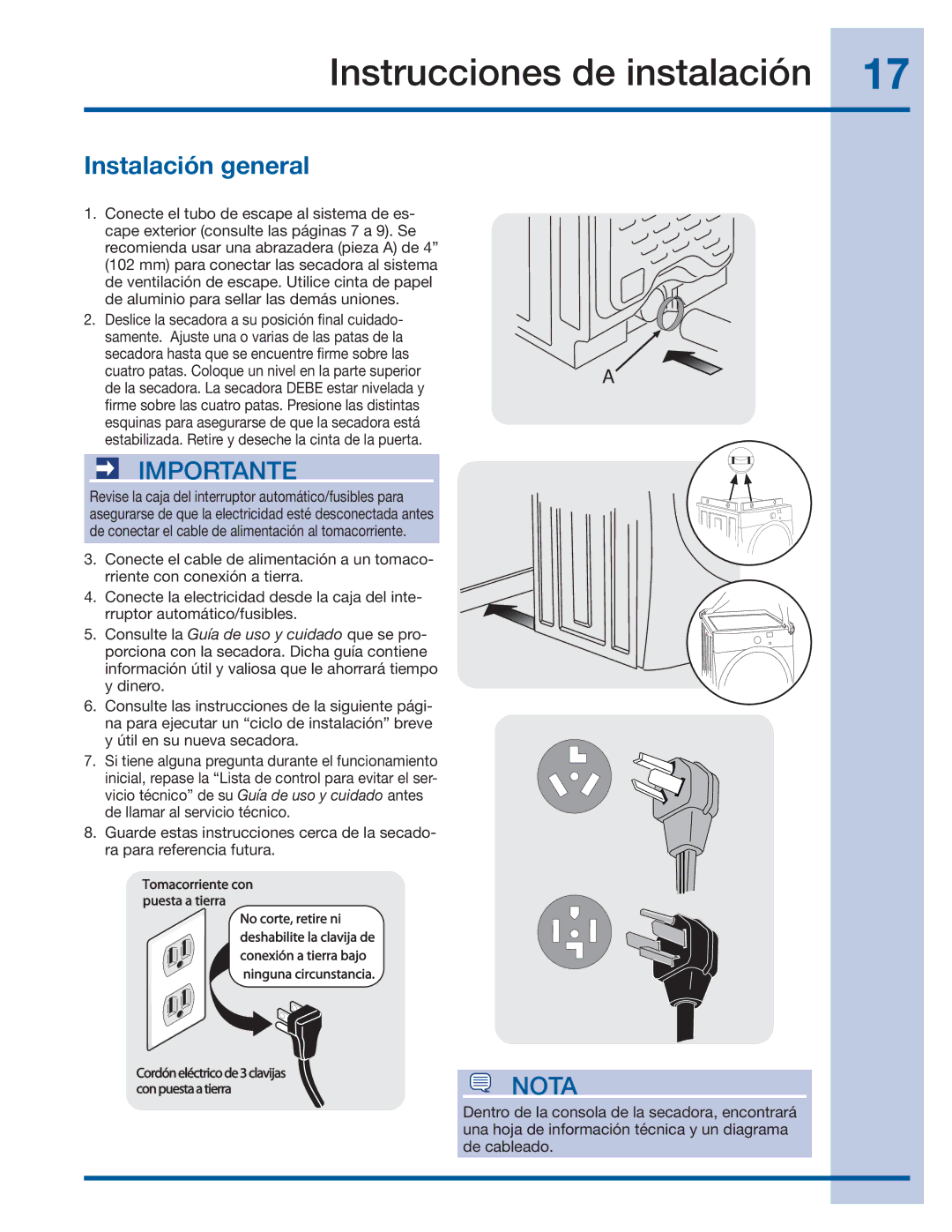 Electrolux 137382100 A (1106) installation instructions Instalación general 