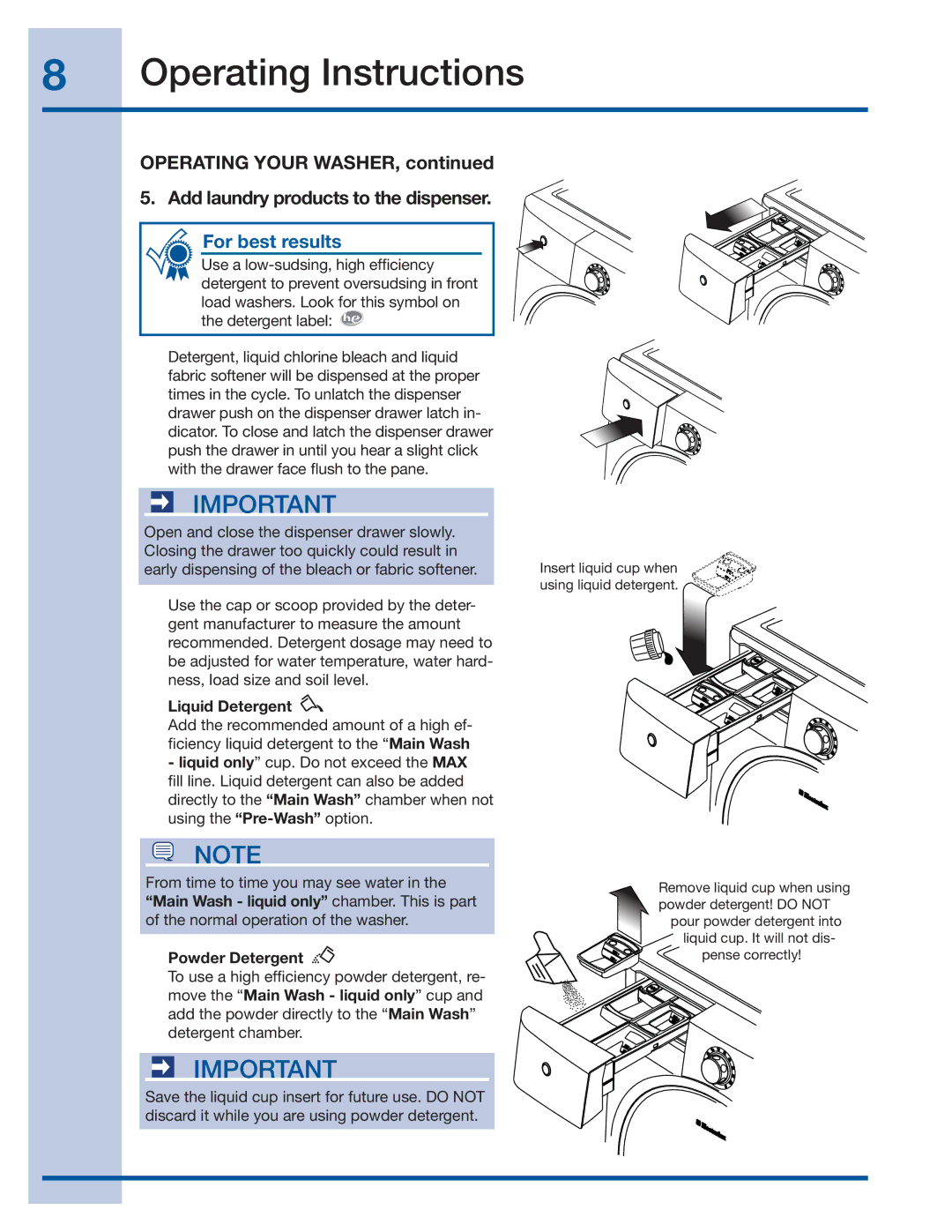 Electrolux 137519000 A (1112) manual Liquid Detergent, Powder Detergent 