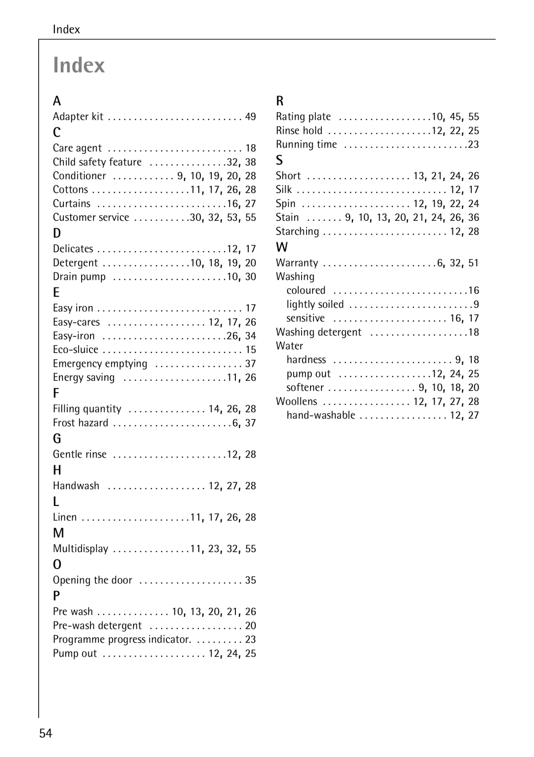 Electrolux 14 manual Index 