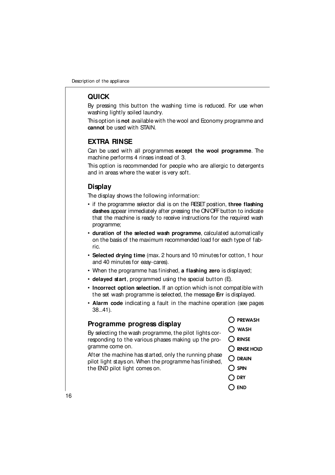 Electrolux 14700 VIT manual Display, Programme progress display 