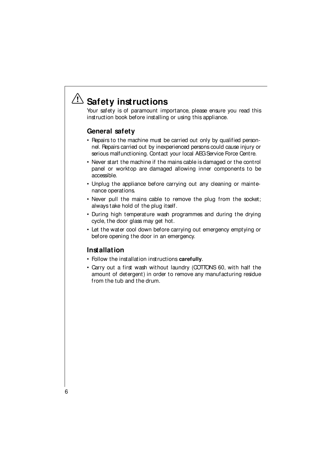 Electrolux 14700 VIT manual Safety instructions, General safety, Installation 