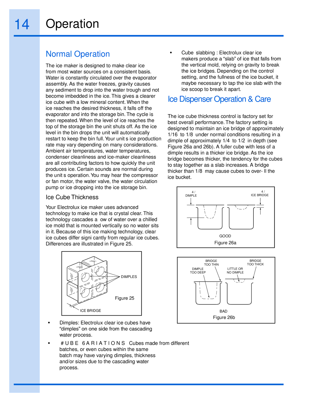 Electrolux 15 manual Normal Operation, Ice Dispenser Operation & Care 