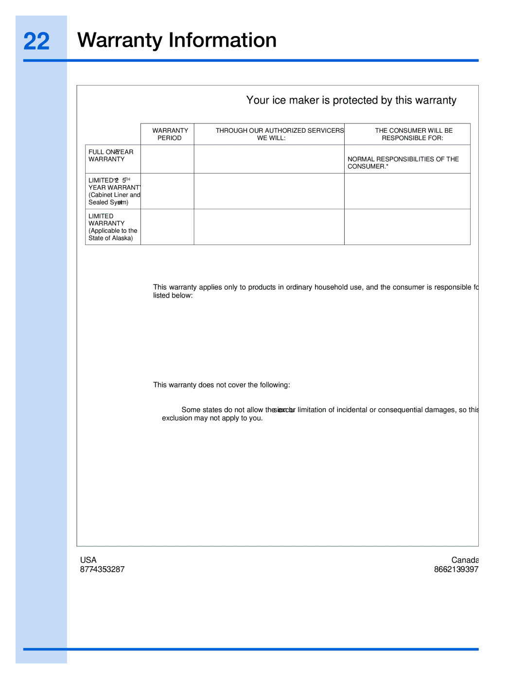 Electrolux 15 manual Warranty Information, Consumer 