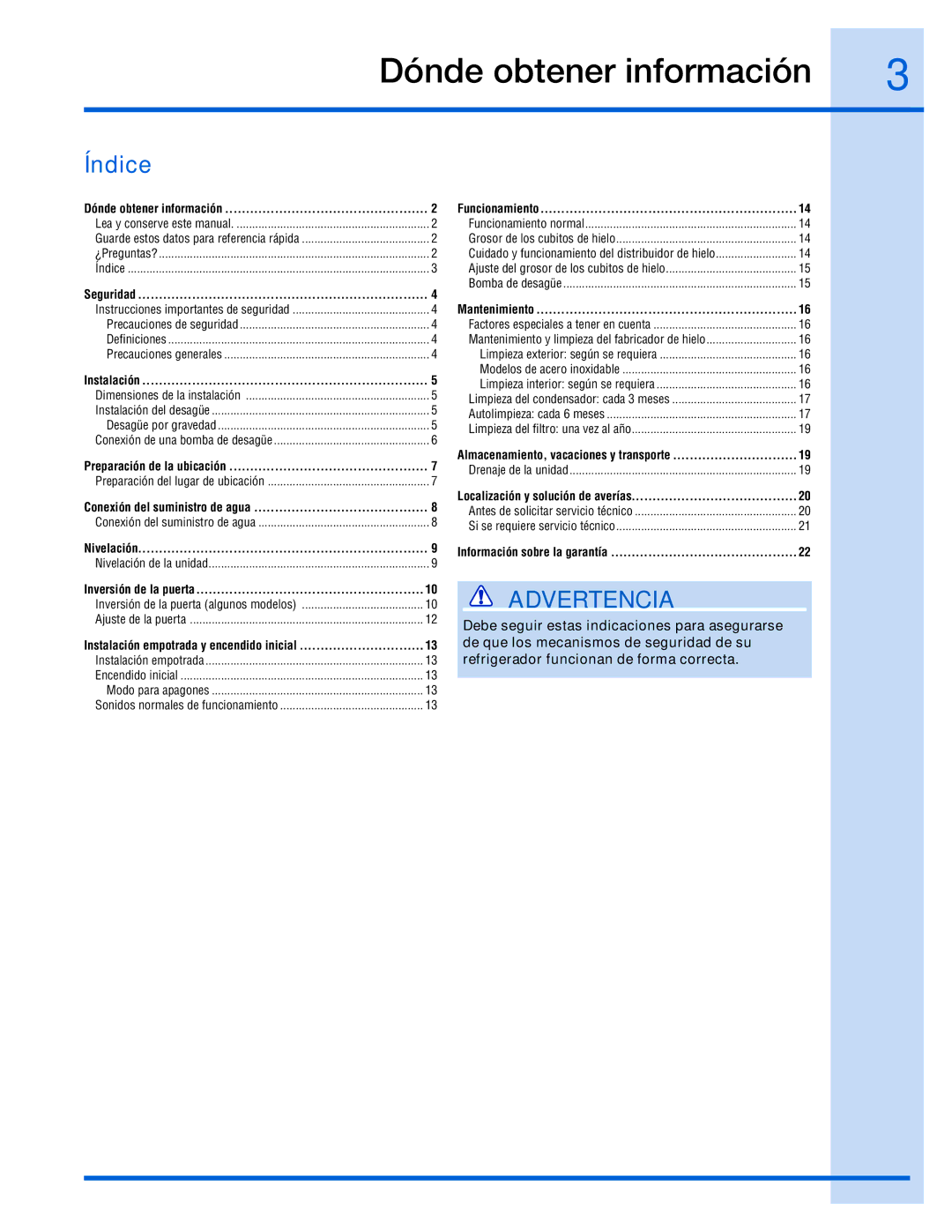 Electrolux 15 manual Índice 