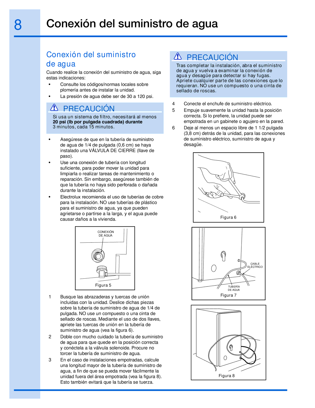 Electrolux 15 manual Conexión del suministro de agua 