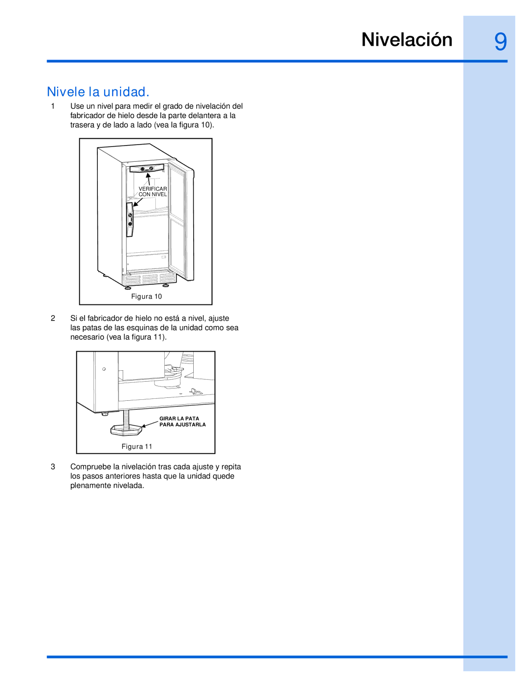 Electrolux 15 manual Nivelación, Nivele la unidad 