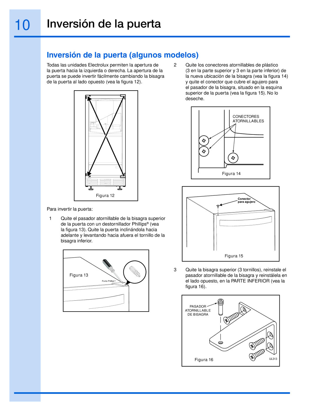 Electrolux 15 manual Inversión de la puerta algunos modelos 