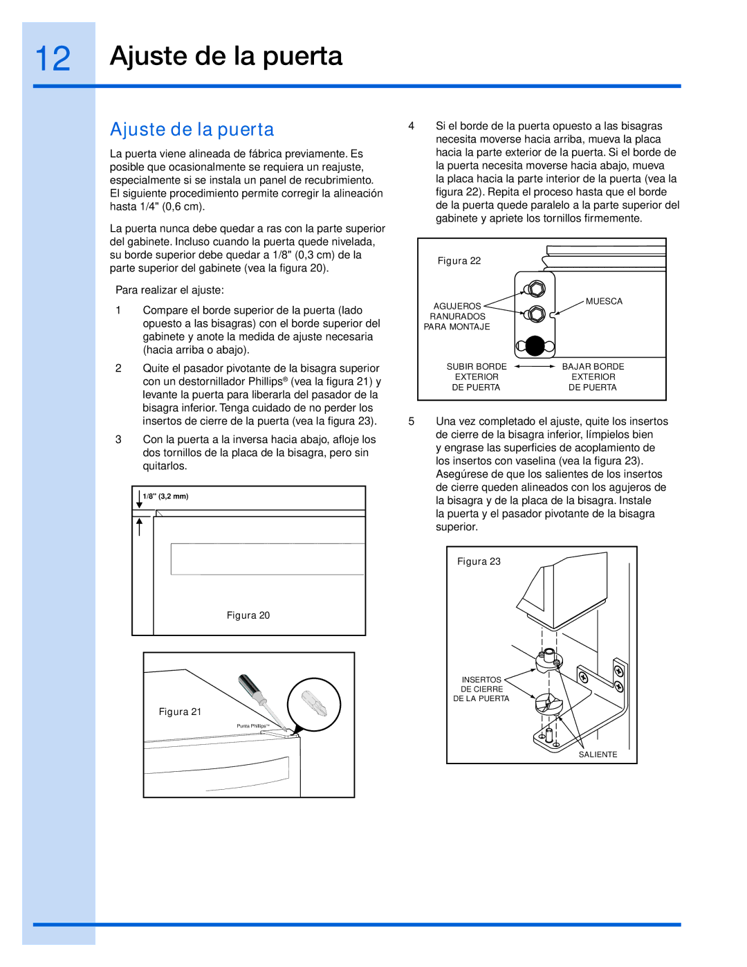 Electrolux 15 manual Ajuste de la puerta 