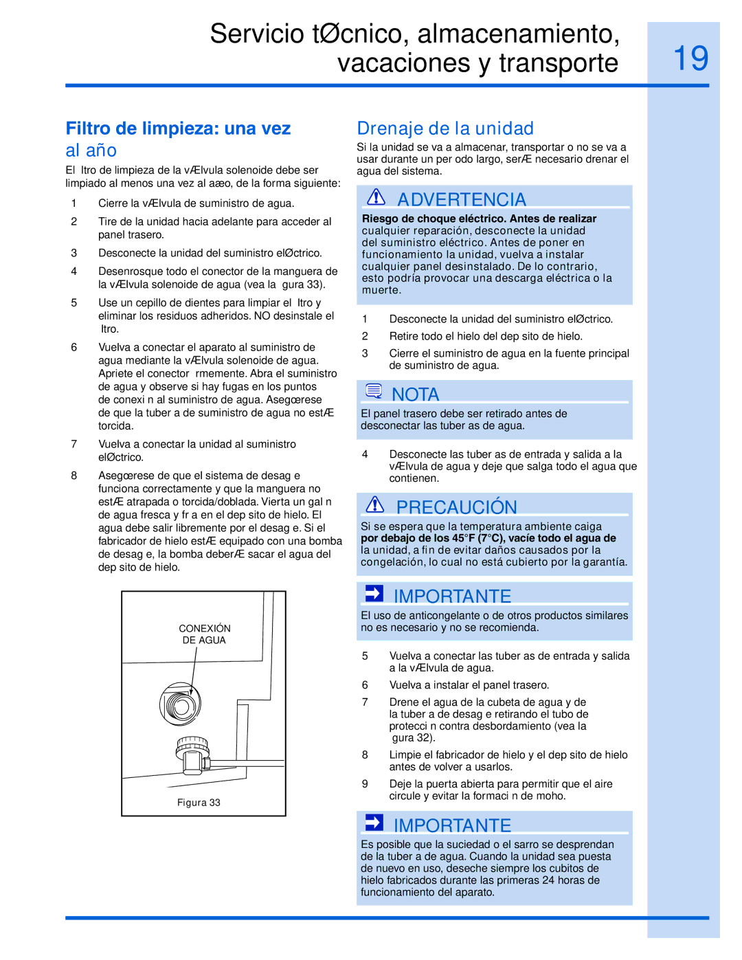 Electrolux 15 manual Servicio técnico, almacenamiento Vacaciones y transporte, Filtro de limpieza una vez al año 