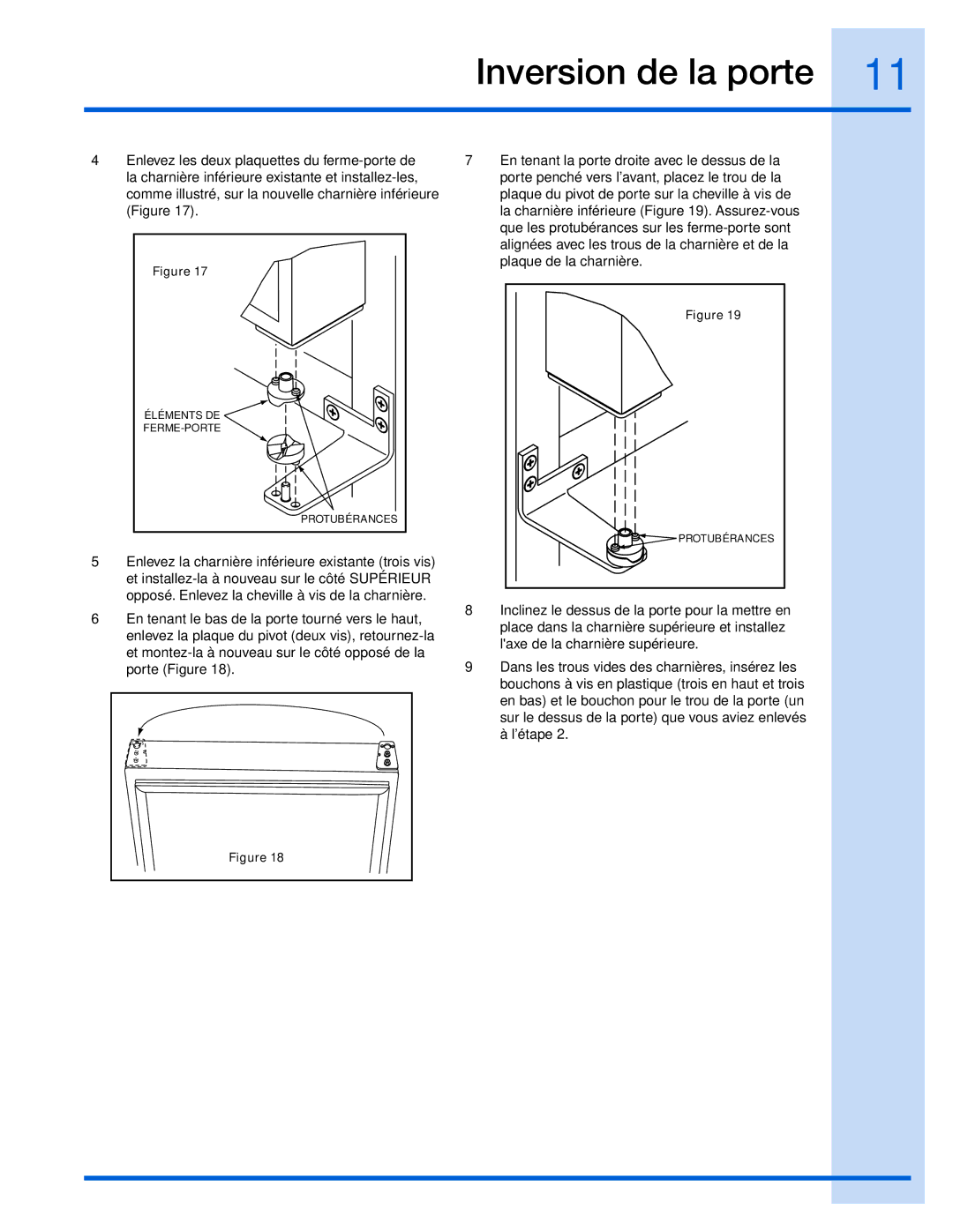 Electrolux 15 manual Alignées avec les trous de la charnière et de la 