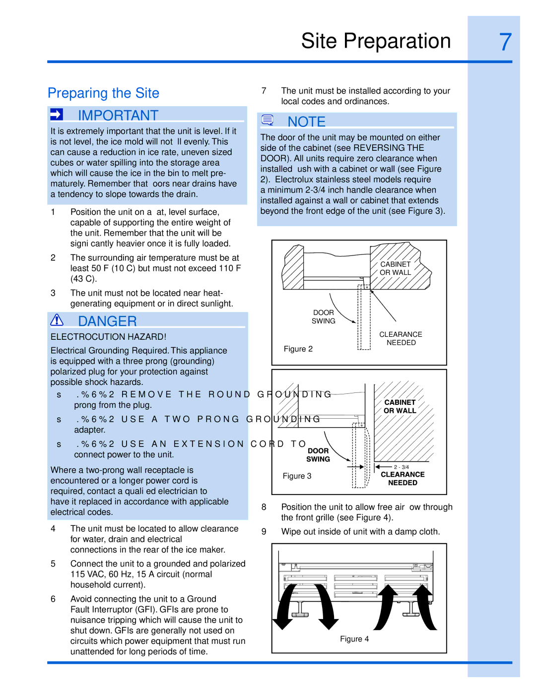 Electrolux 15 manual Site Preparation, Preparing the Site 