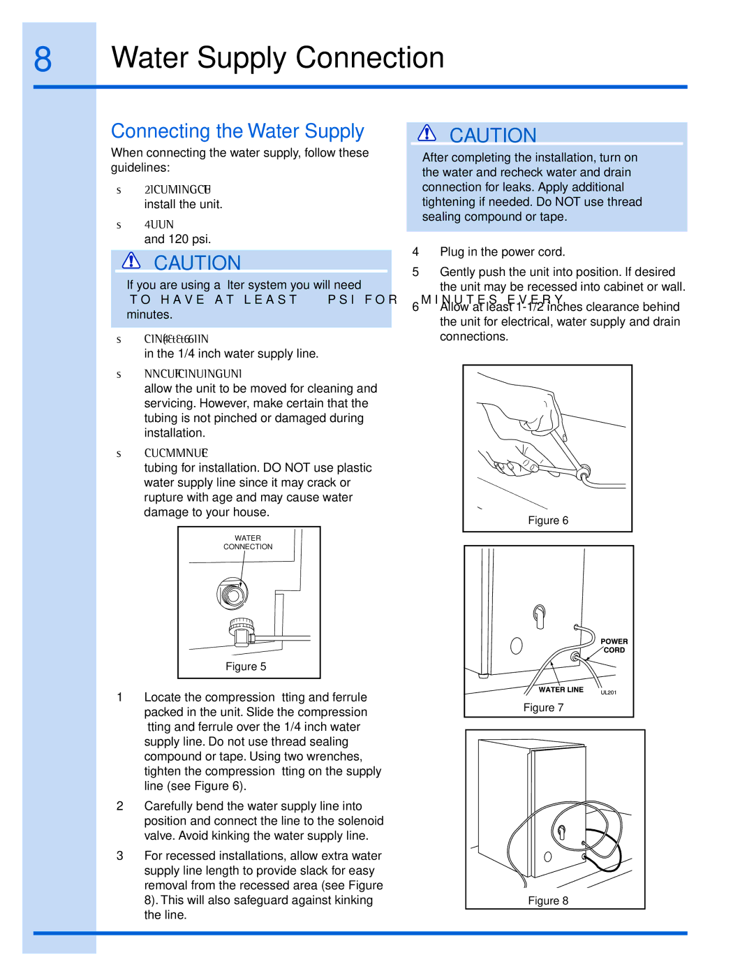 Electrolux 15 manual Water Supply Connection, Connecting the Water Supply 