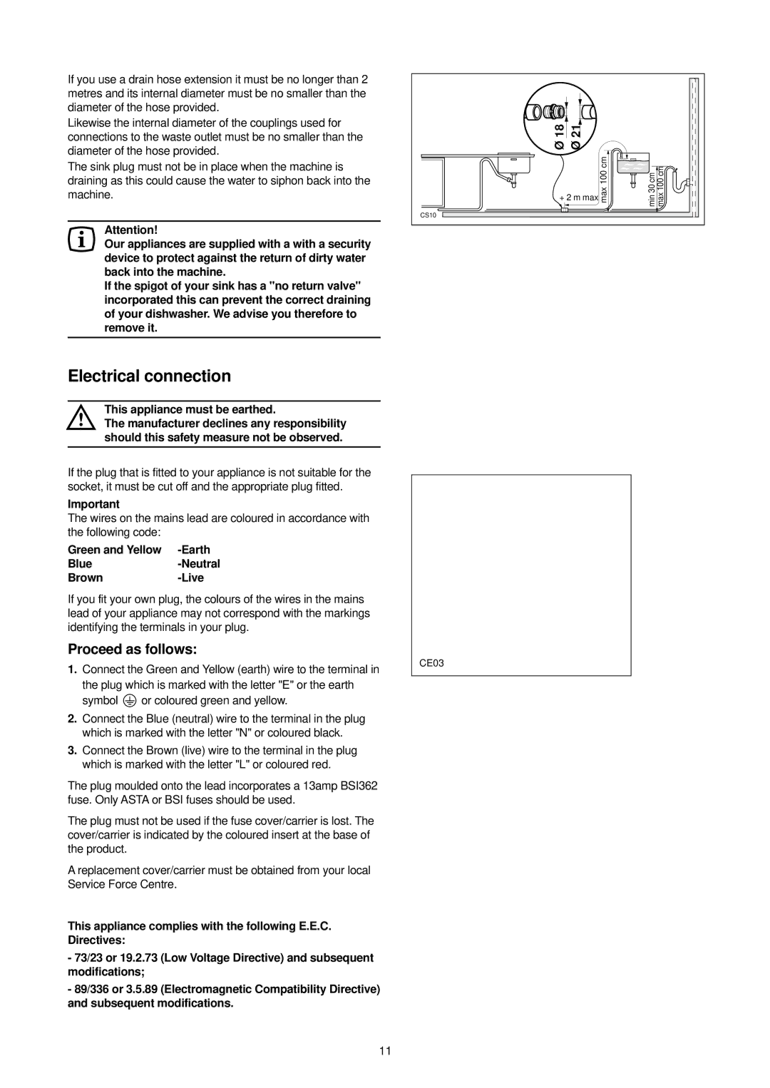 Electrolux 152981 73/0 manual Electrical connection, Proceed as follows 