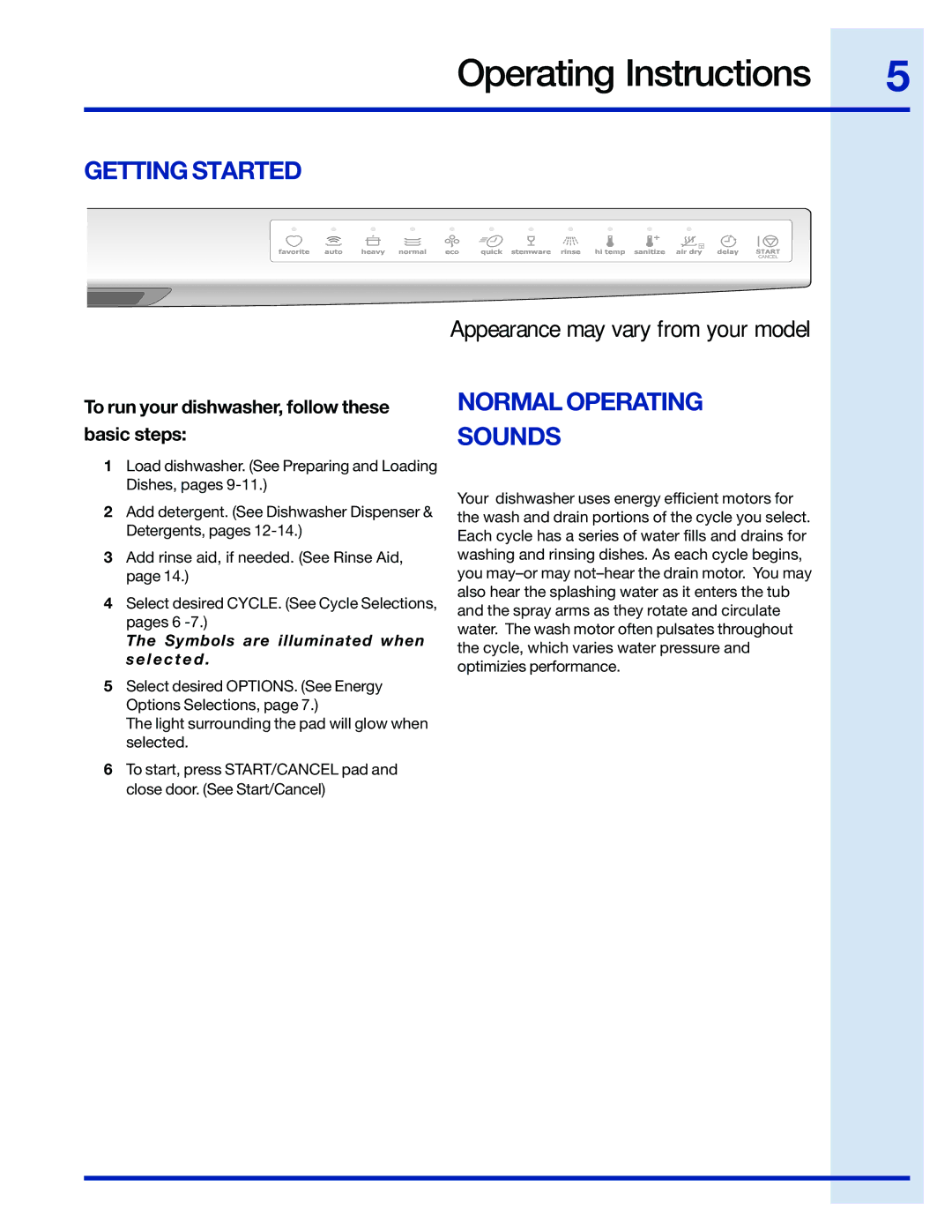 Electrolux 154671201 manual Operating Instructions, Getting Started, Normal Operating Sounds 