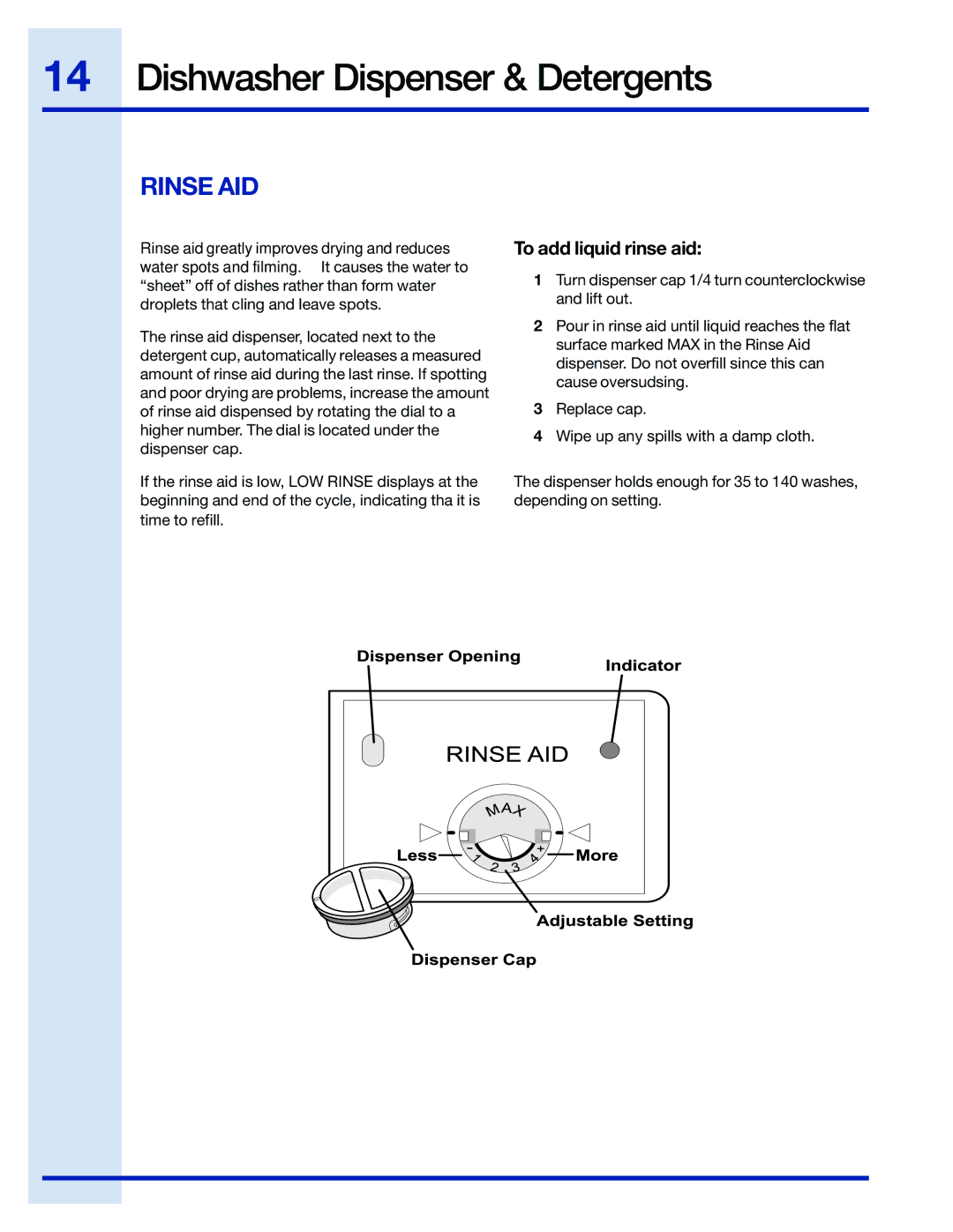 Electrolux 154743901 manual Rinse AID, To add liquid rinse aid 