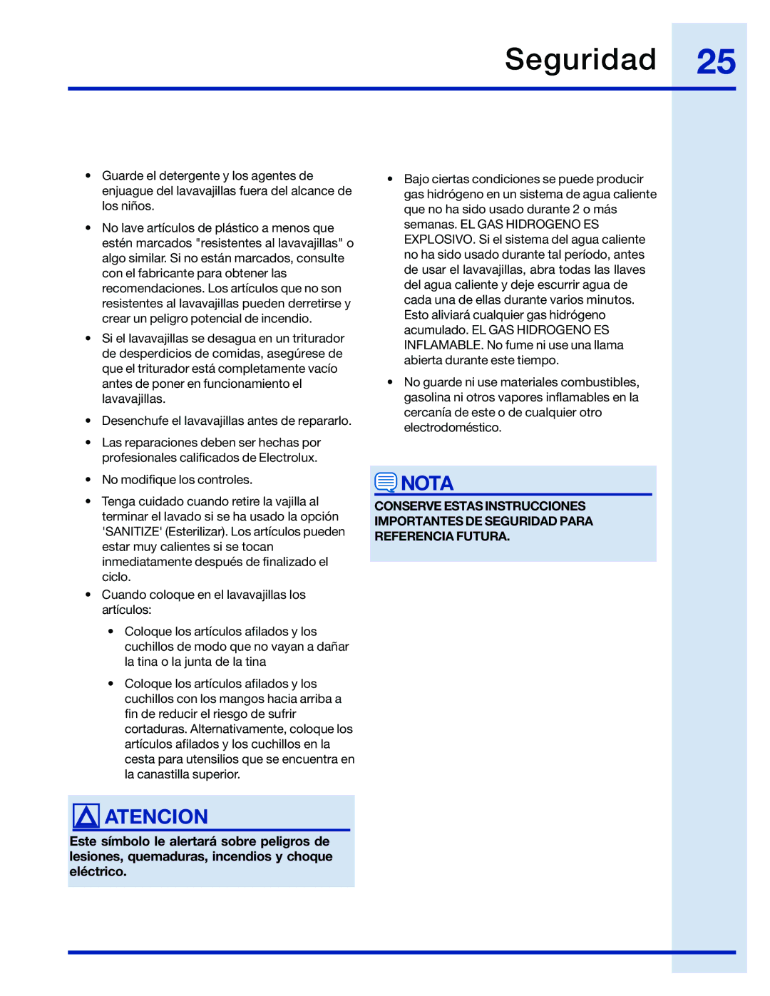 Electrolux 154743901 manual Nota 