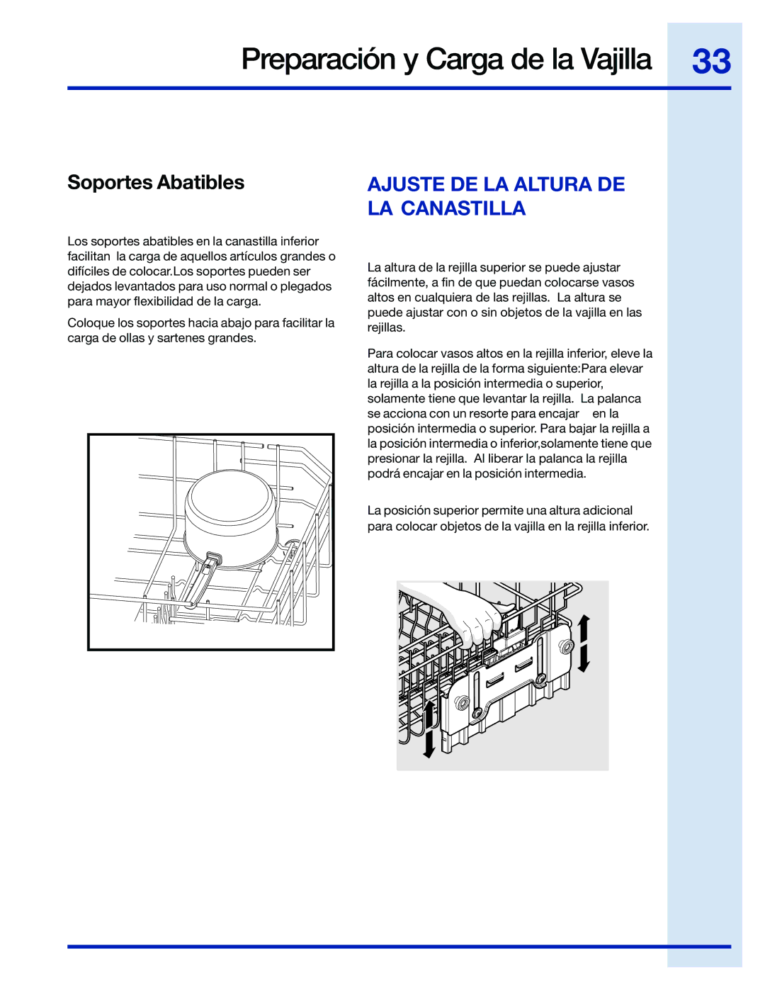 Electrolux 154743901 manual Soportes Abatibles, Ajuste DE LA Altura DE LA Canastilla 