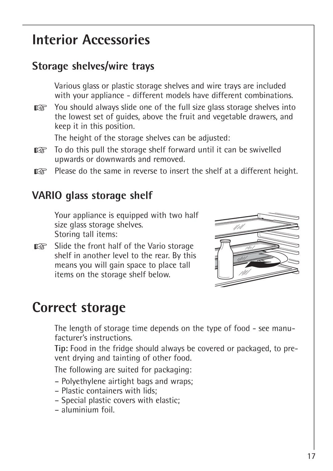 Electrolux 1554-6 iU Interior Accessories, Correct storage, Storage shelves/wire trays, Vario glass storage shelf 