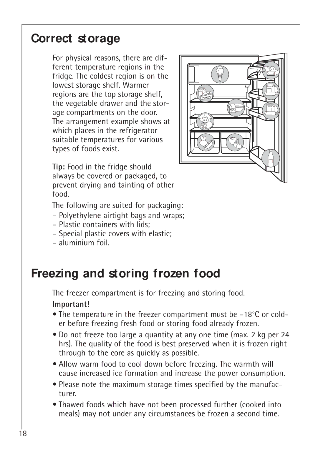 Electrolux 1583-8 TK operating instructions Correct storage, Freezing and storing frozen food 