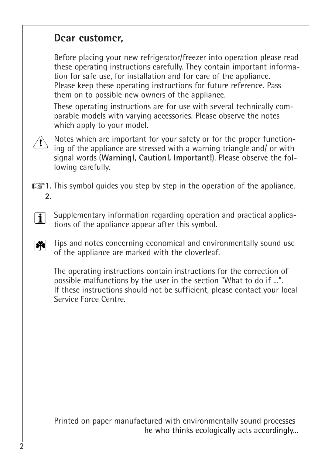 Electrolux 1583-8 TK operating instructions Dear customer 