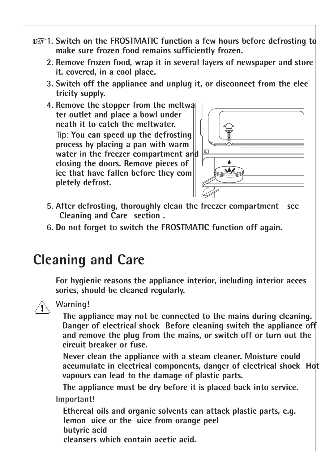 Electrolux 1583-8 TK operating instructions Cleaning and Care 