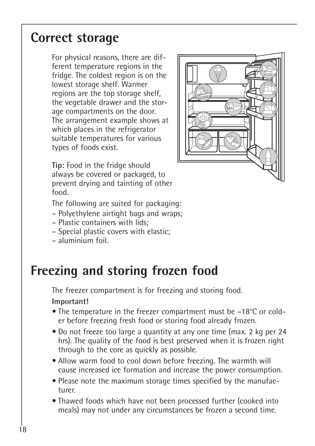 Electrolux 1583-8 TK operating instructions Correct storage, Freezing and storing frozen food 