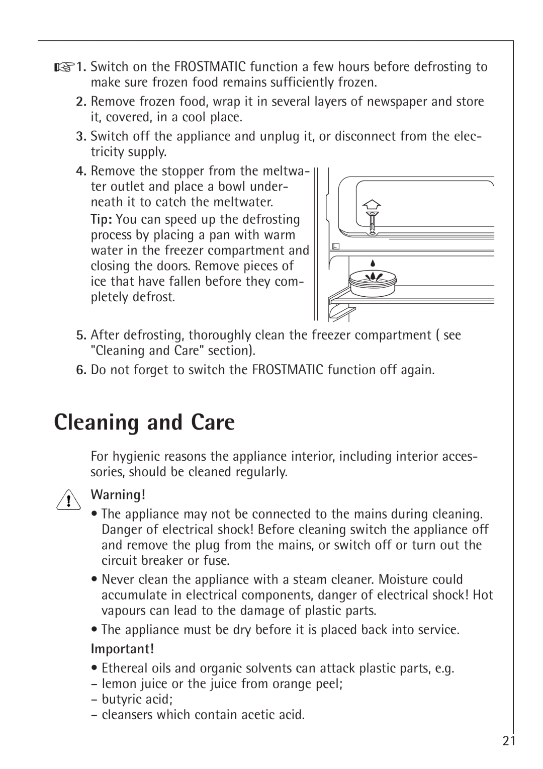 Electrolux 1583-8 TK operating instructions Cleaning and Care 