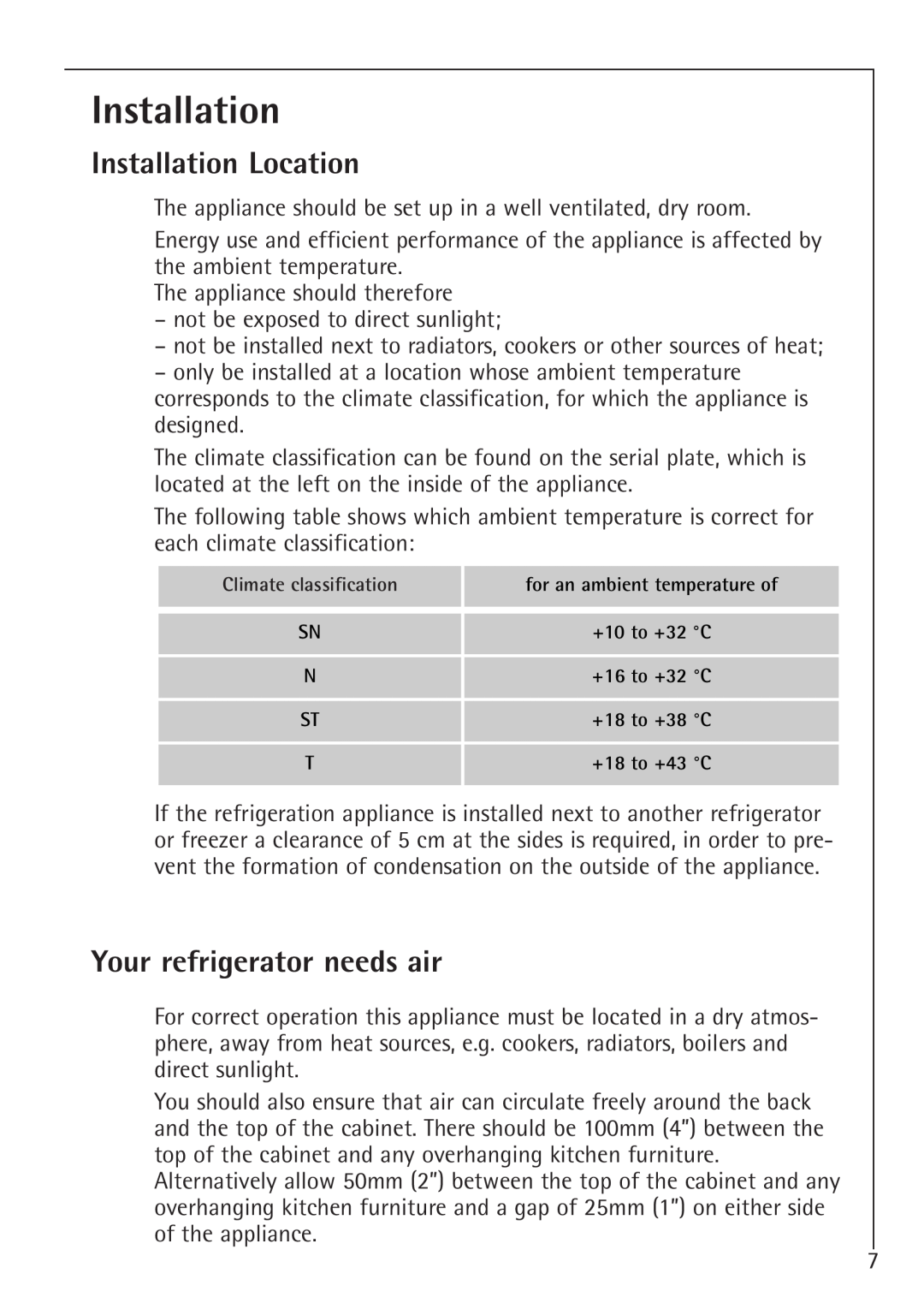 Electrolux 1583-8 TK operating instructions Installation Location, Your refrigerator needs air 