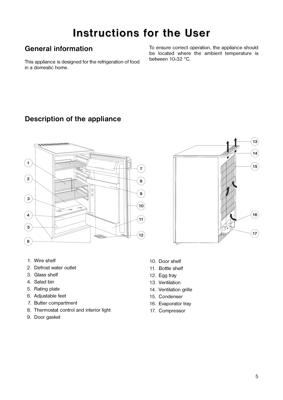 Electrolux 160 LA manual Instructions for the User, General information, Description of the appliance 