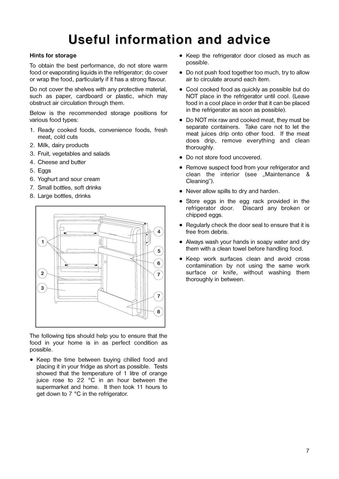 Electrolux 160 LA manual Useful information and advice, Hints for storage 