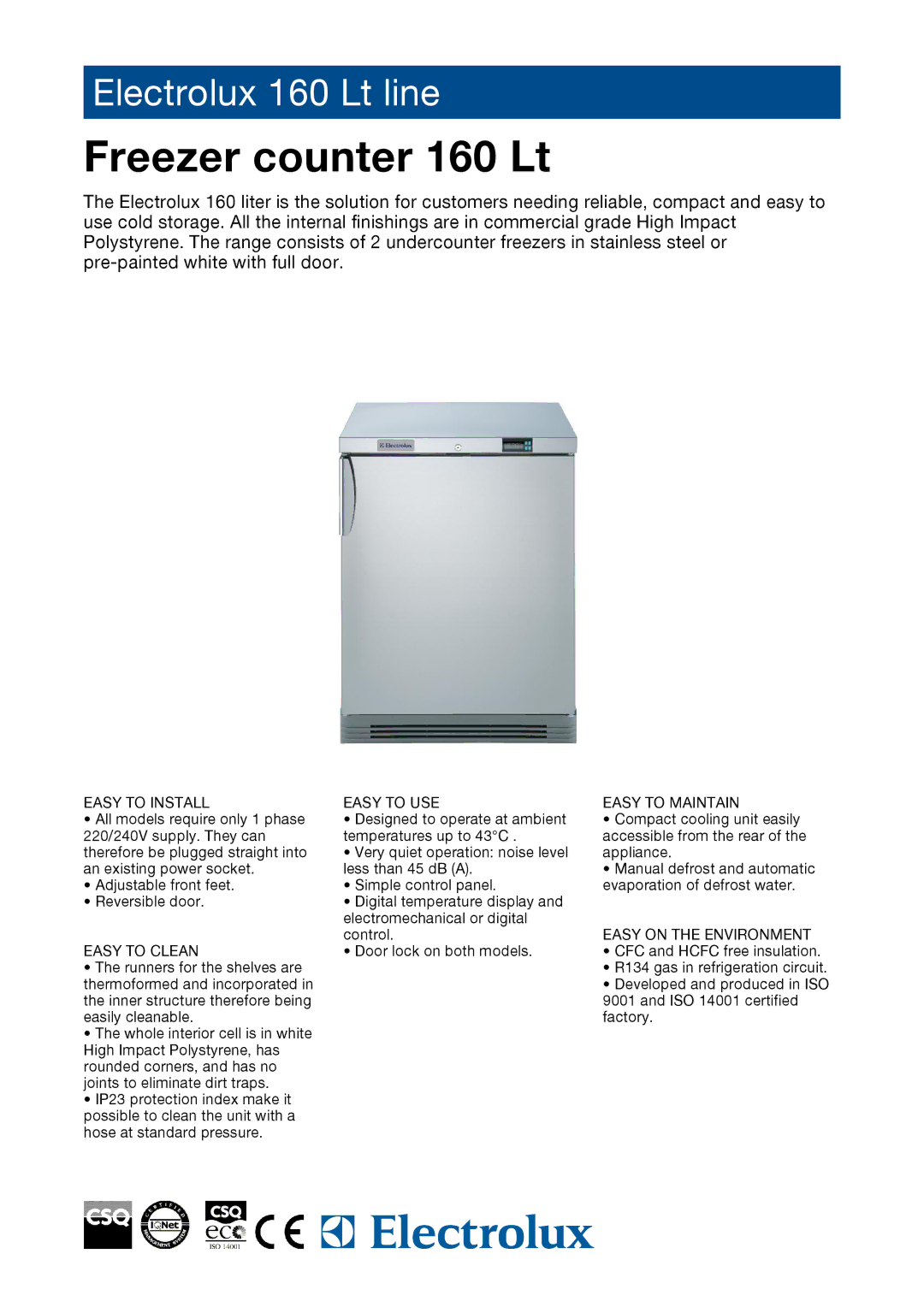 Electrolux 160 LT manual Freezer counter 160 Lt 