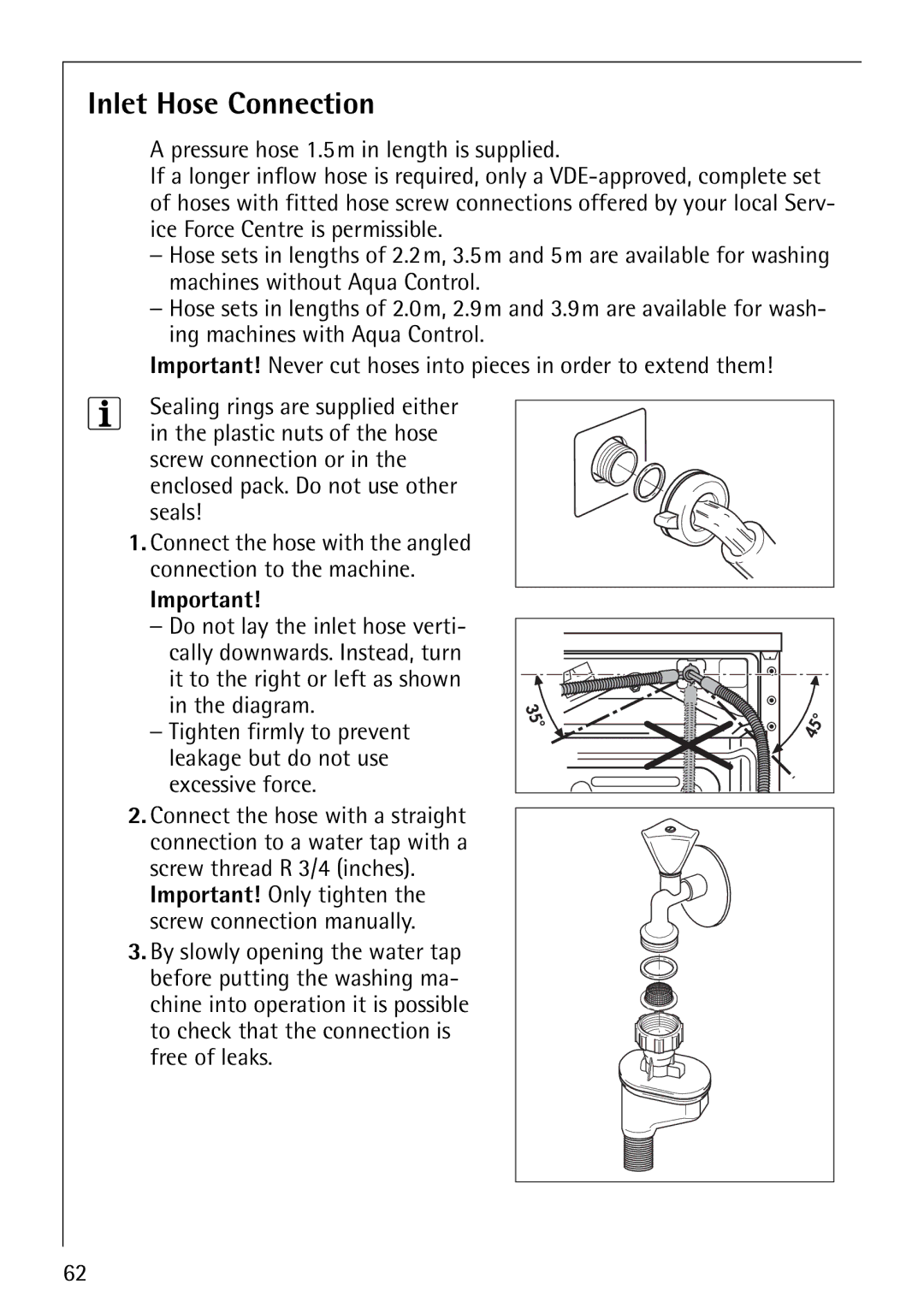 Electrolux 1600 manual Inlet Hose Connection 