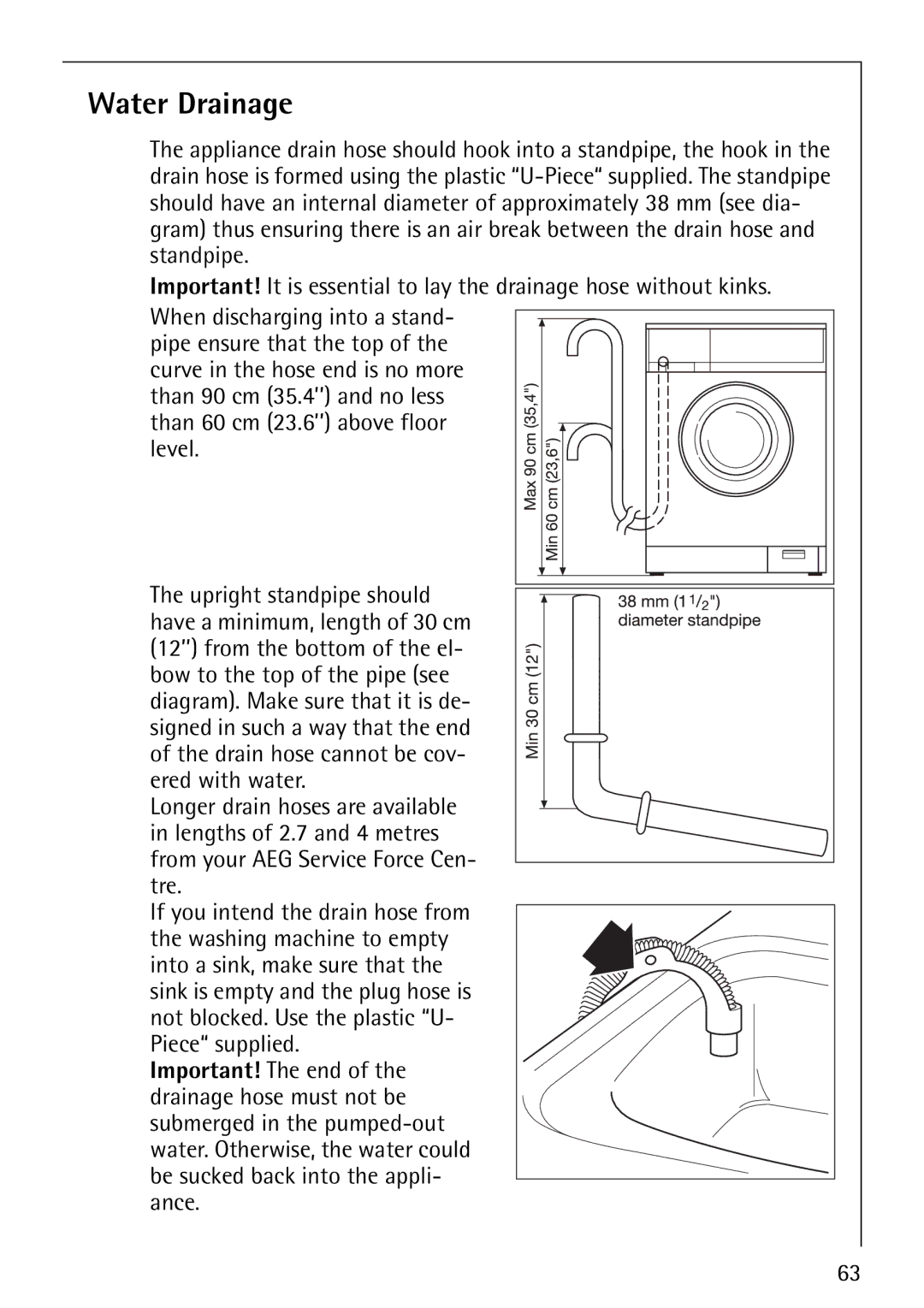 Electrolux 1600 manual Water Drainage 