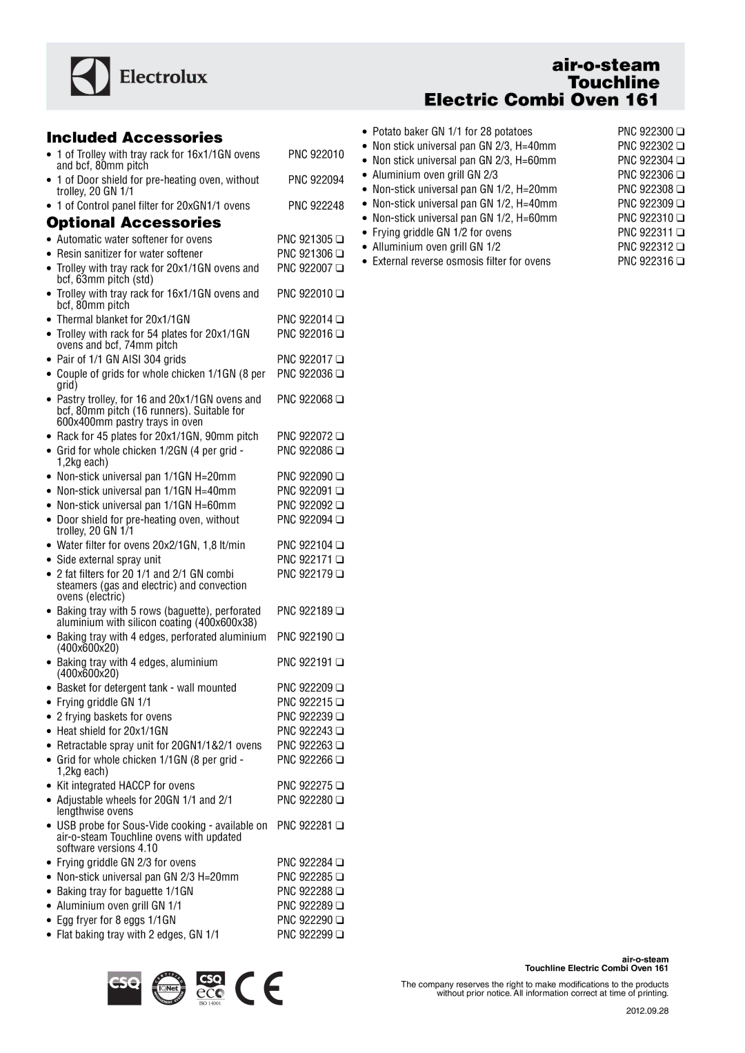 Electrolux 161 manual Included Accessories, Optional Accessories 