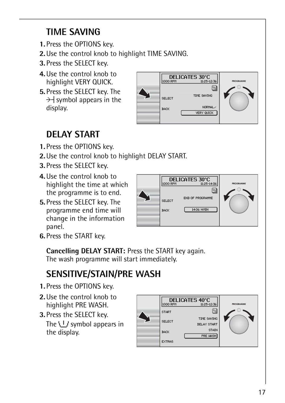 Electrolux 1620 manual Press the Select key. The symbol appears in the display, Press the Options key 