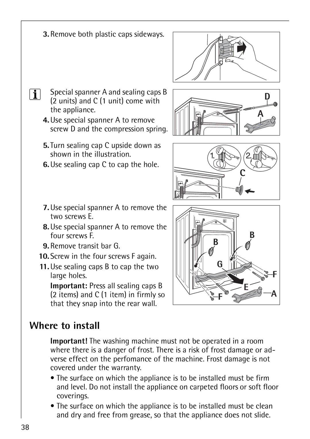 Electrolux 1620 manual Where to install 