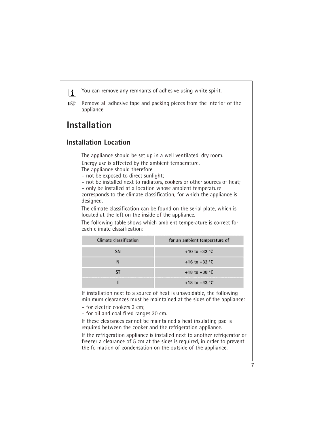 Electrolux 1673-4 TK manual Installation Location 