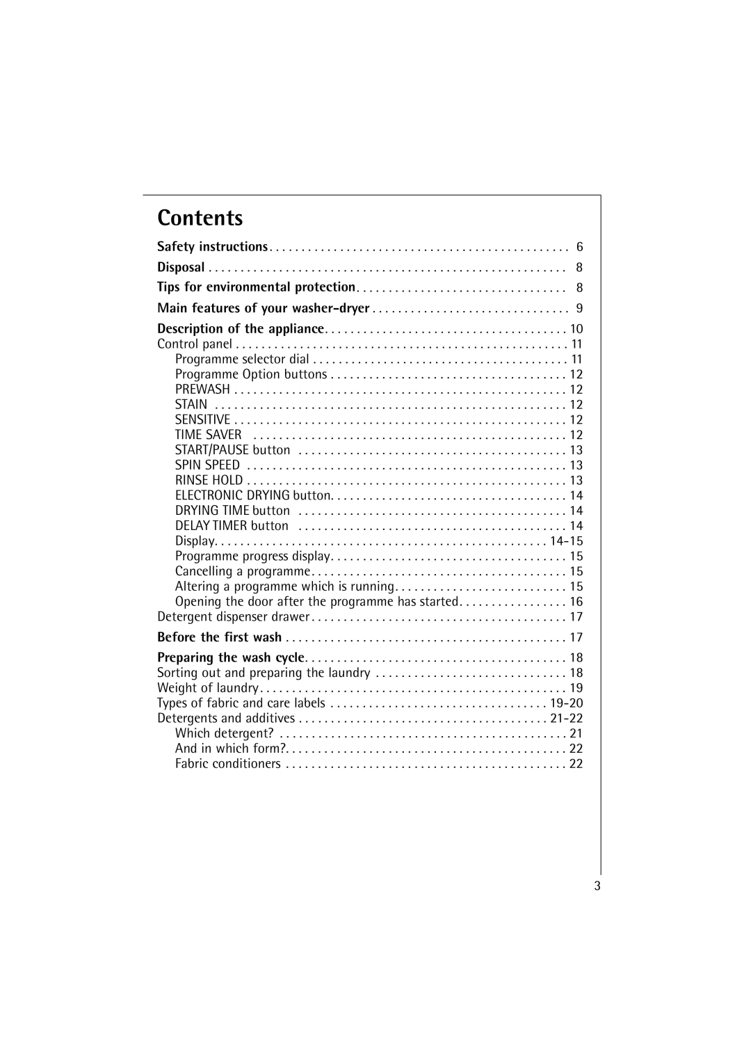 Electrolux 16820 manual Contents 