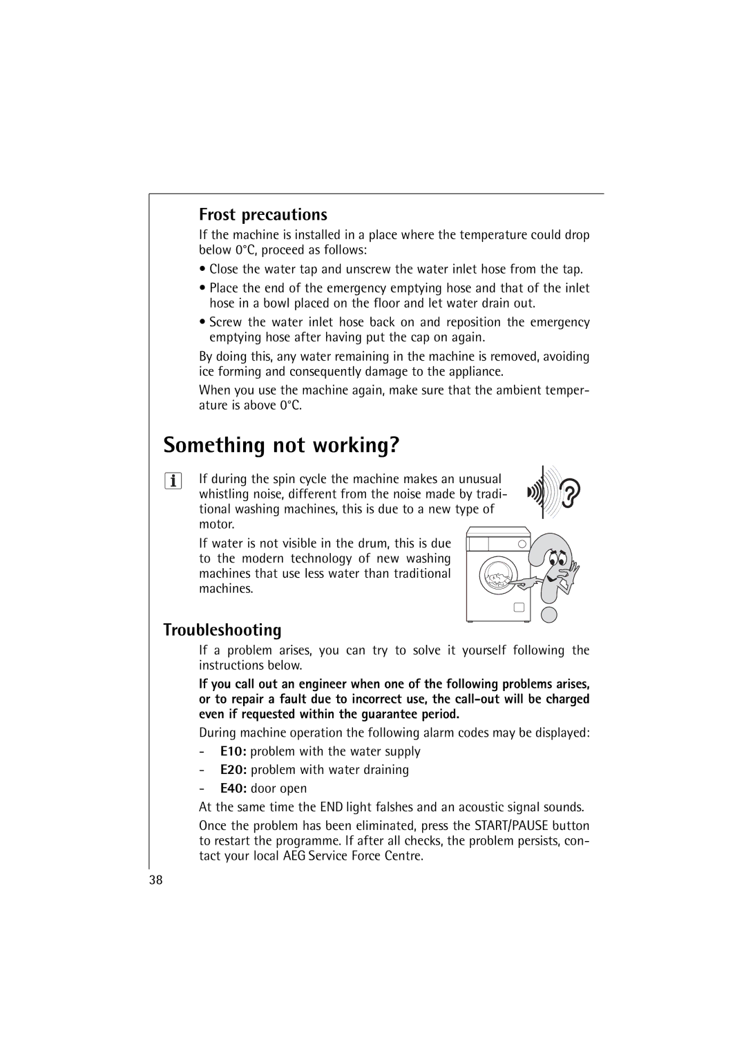 Electrolux 16820 manual Something not working?, Frost precautions, Troubleshooting 