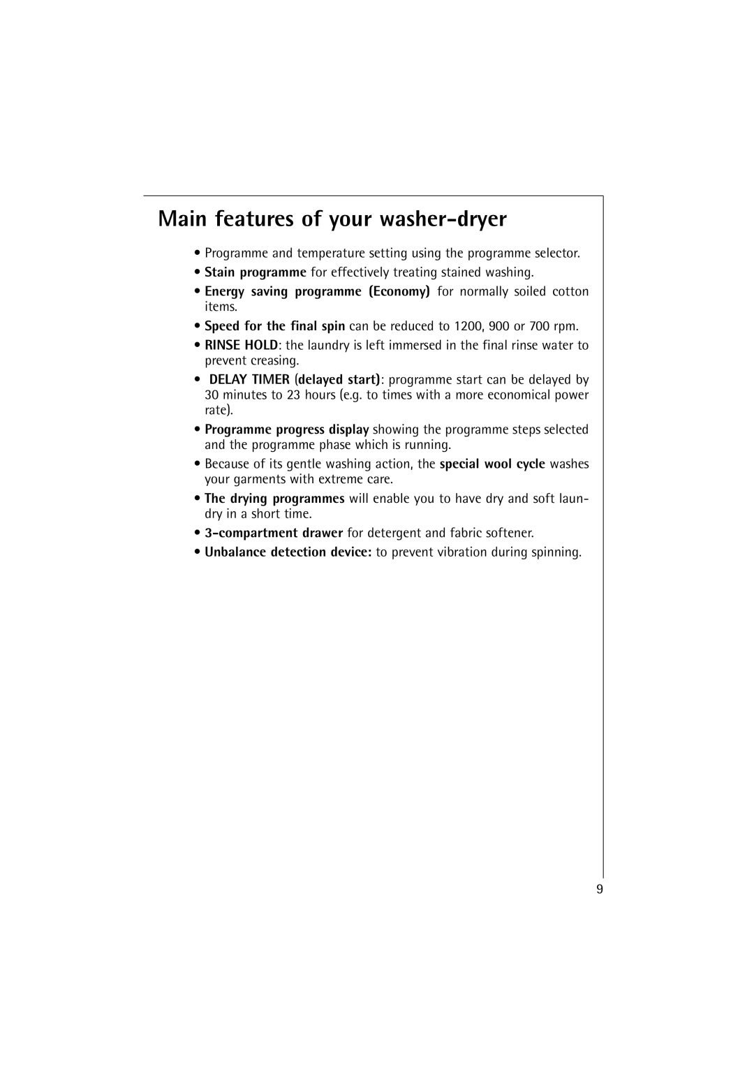 Electrolux 16820 manual Main features of your washer-dryer 